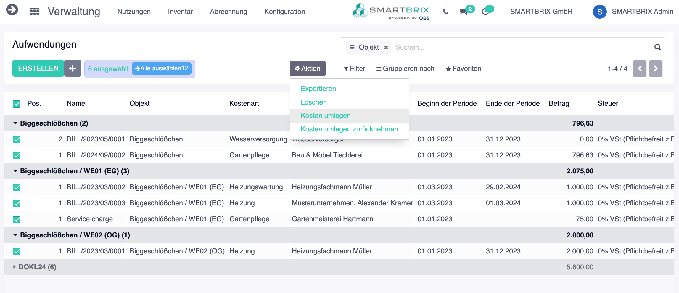 Verwaltung Aufwendungen umlegen