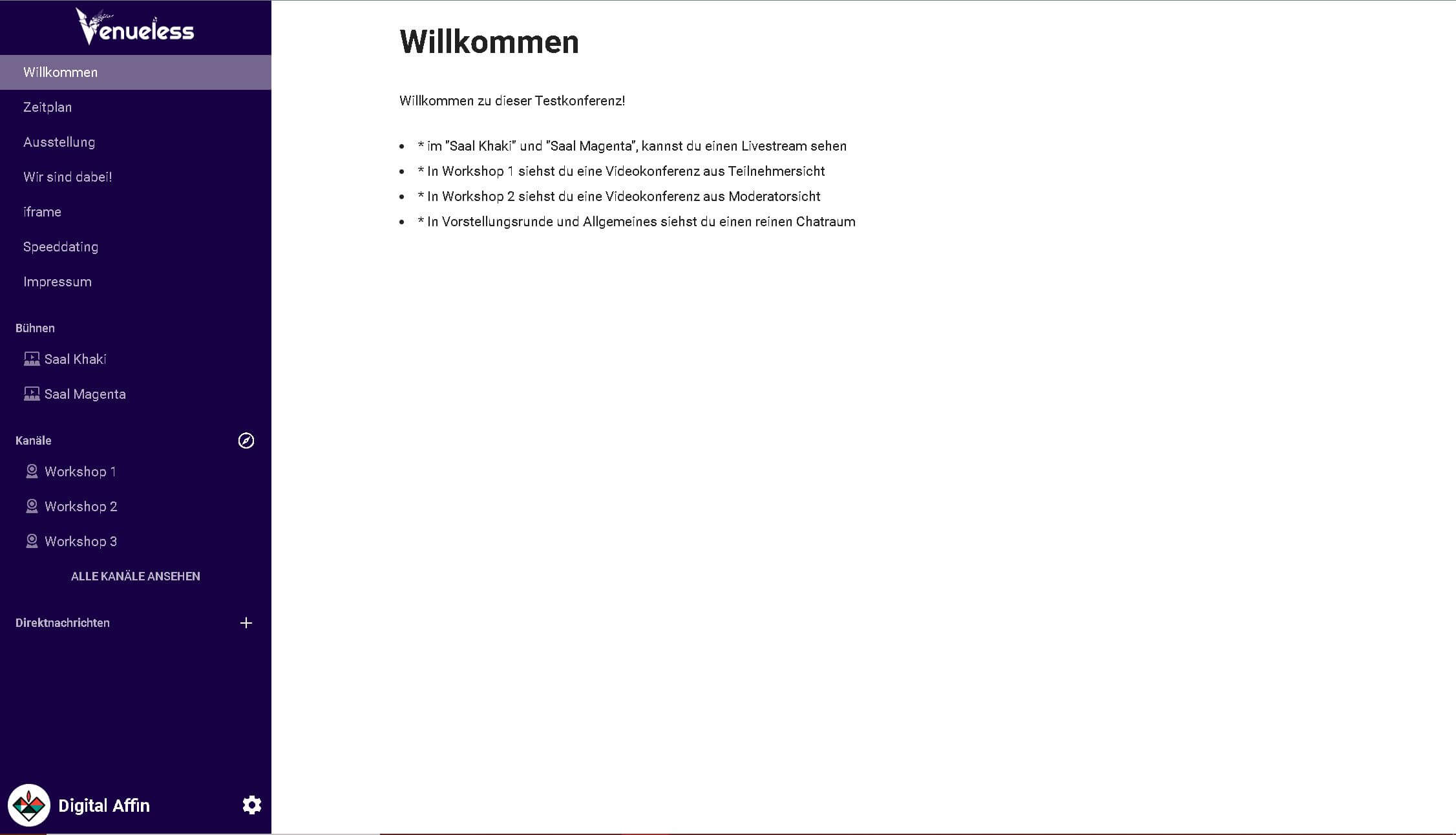 Venueless Welcome Page